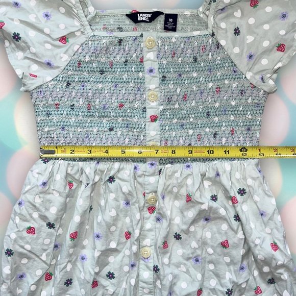 Lands’ End Girl’s Strawberry Floral Stretchy Ruffle Smocked Dress Size 10 - Picture 3 of 5